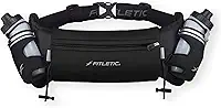 Fitletic Cinto de corrida de hidratação com garrafas de água para homens e mulheres – 2 garrafas de água corrente de fluxo rápido de 227 g, design patenteado sem salto, bolsa resistente à água para
