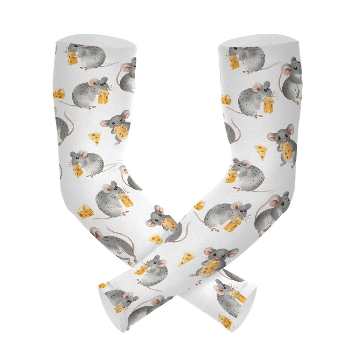 ALAZA Cute Mouse with Cheese Gardening Sleeves Cooling Arm Sleeves Sun Protection Thumb Hole Arm Covers for Women Men