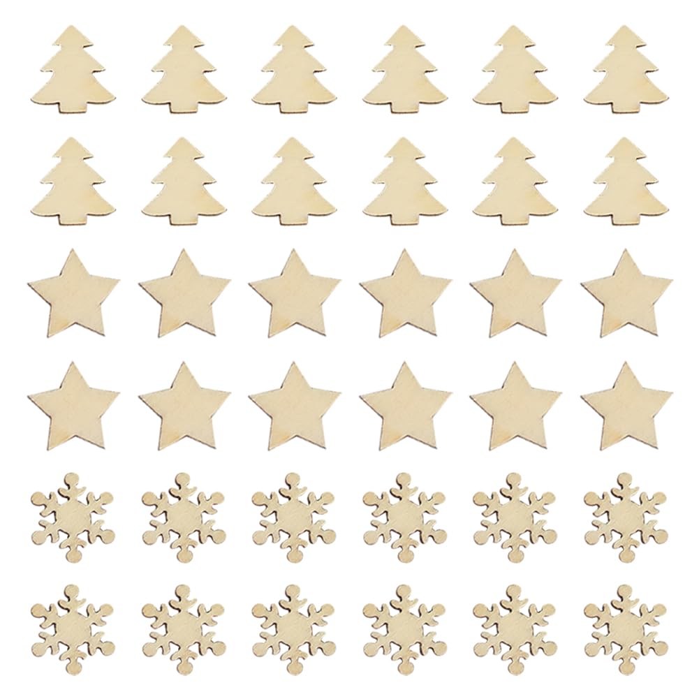 Hugede Wood 200 Pcs 15Mm Unfinished Stars Christmas Tree Cutouts Snowflake En Pieces Blank Slices Xmas En Cutouts Small En Slices Craft Pieces Ornaments For Crafting