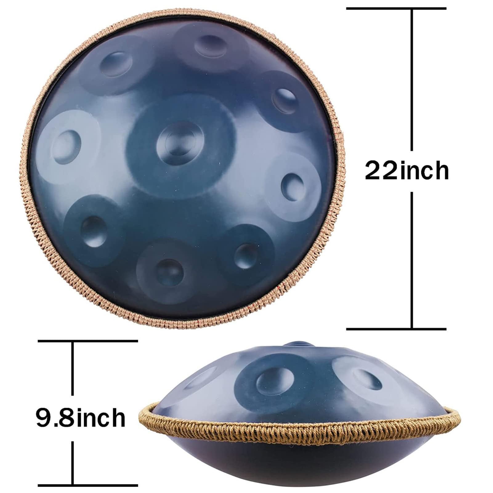 9/10/12/14 Note Tamburi per Lingua Tamburo a Mano - Strumenti a Percussione Handpan in Acciaio, Strumento a Percussione da 22 Pollici(9Notes)