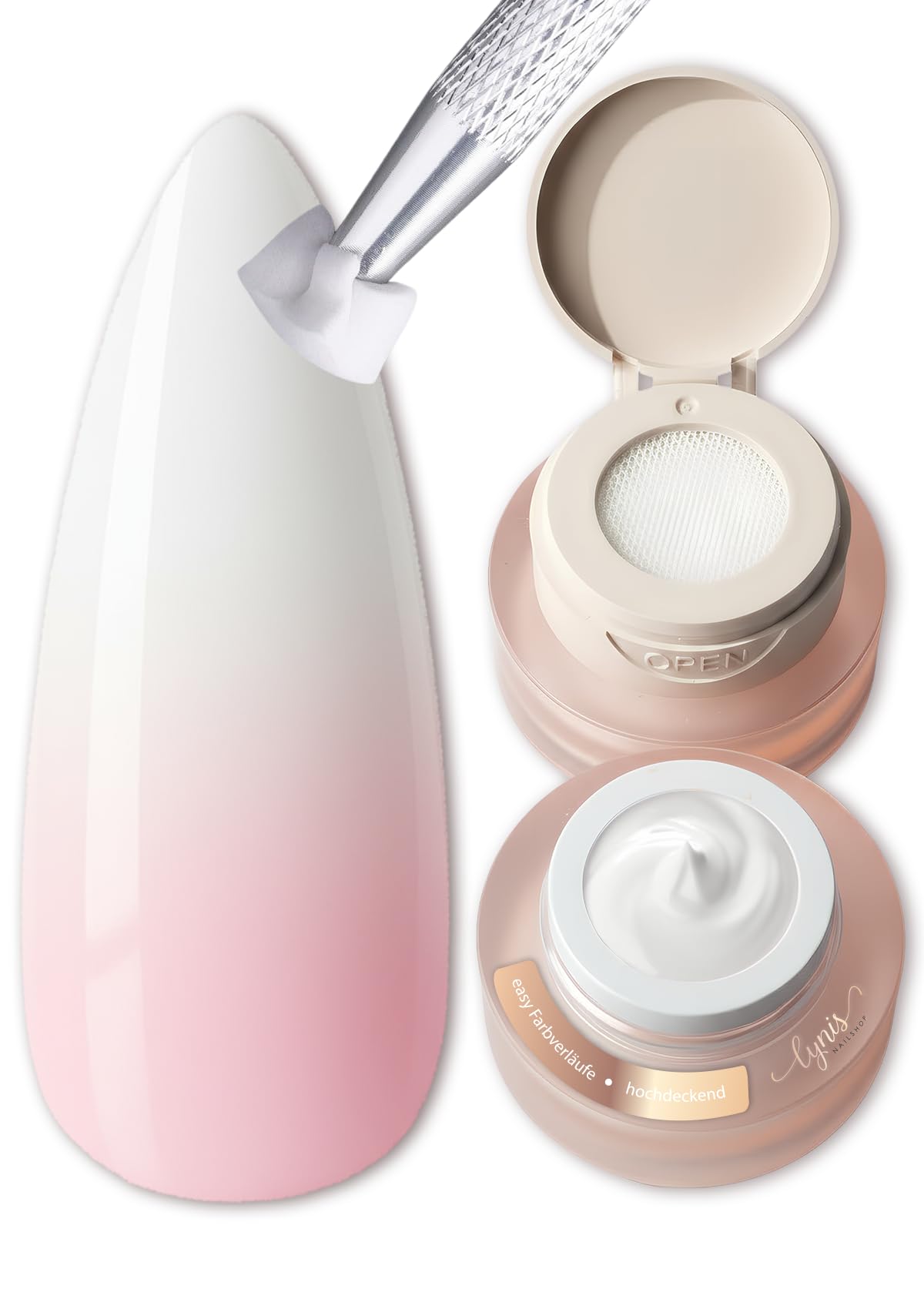 Ombre Gel Babyboomer Pure White 2g, strahlend weißes Ombregel für Aura Nails & klare Babyboomer Farbverläufe, perfekt für klassische Ombré Designs & French Looks bei Gelnägeln, Lynis-Nailshop.de
