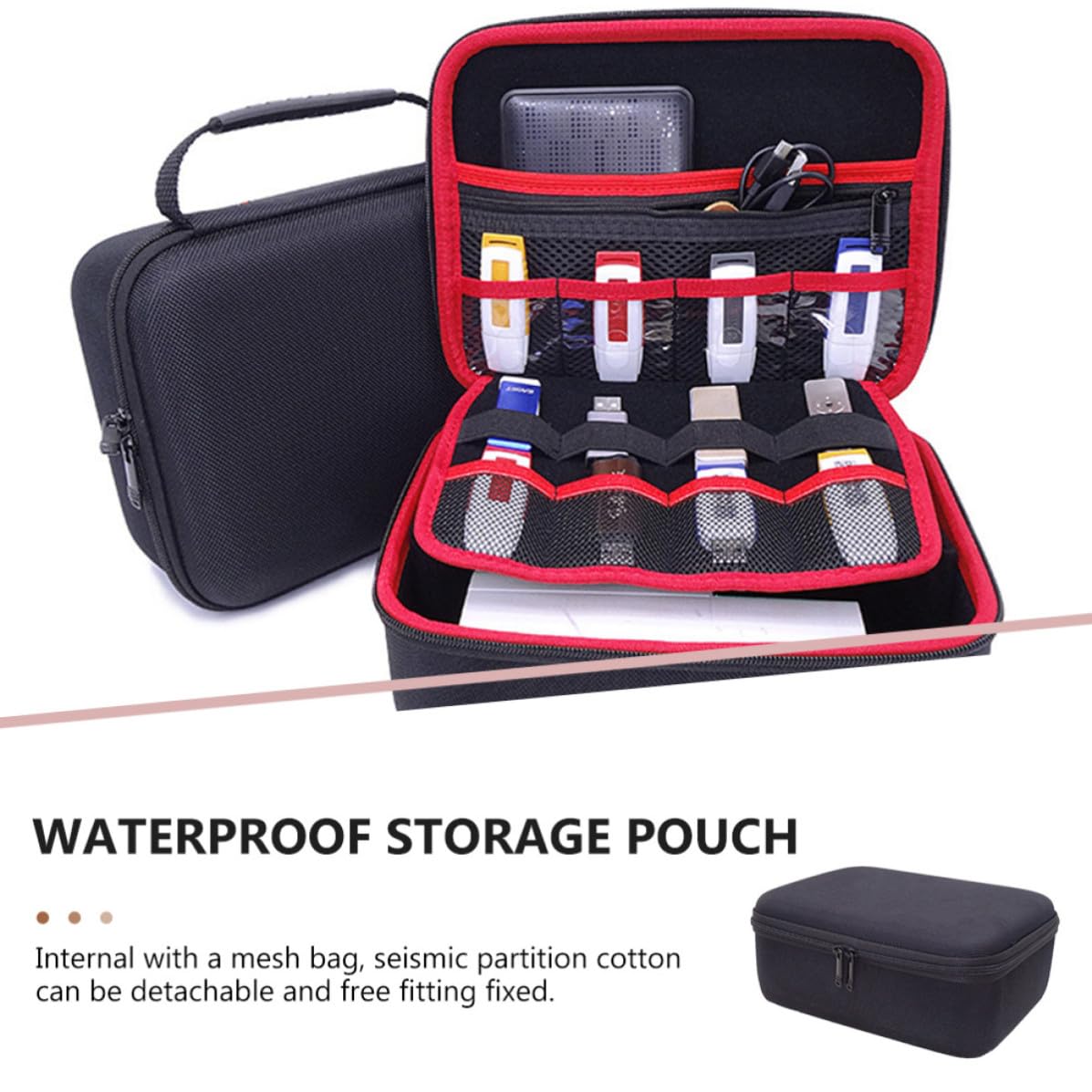 Borsa Organizer per Cavi e Accessori Elettronici Nero Oxford Resistente, Antiurto e Grande Capacità, per Viaggi e Protezione Digitale