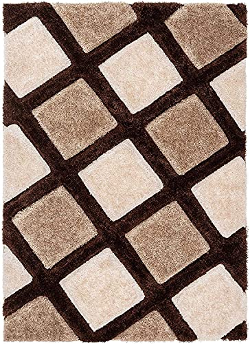 Image of Urban Modern Decor Features 4x6 Feet Modern Soft Shaggy Carpet Thick, Fluffy & 2 inch Pile Shag Rug for Your Kids Room, Bedroom & Livingroom(4x6 feet, Beige Brown Box)