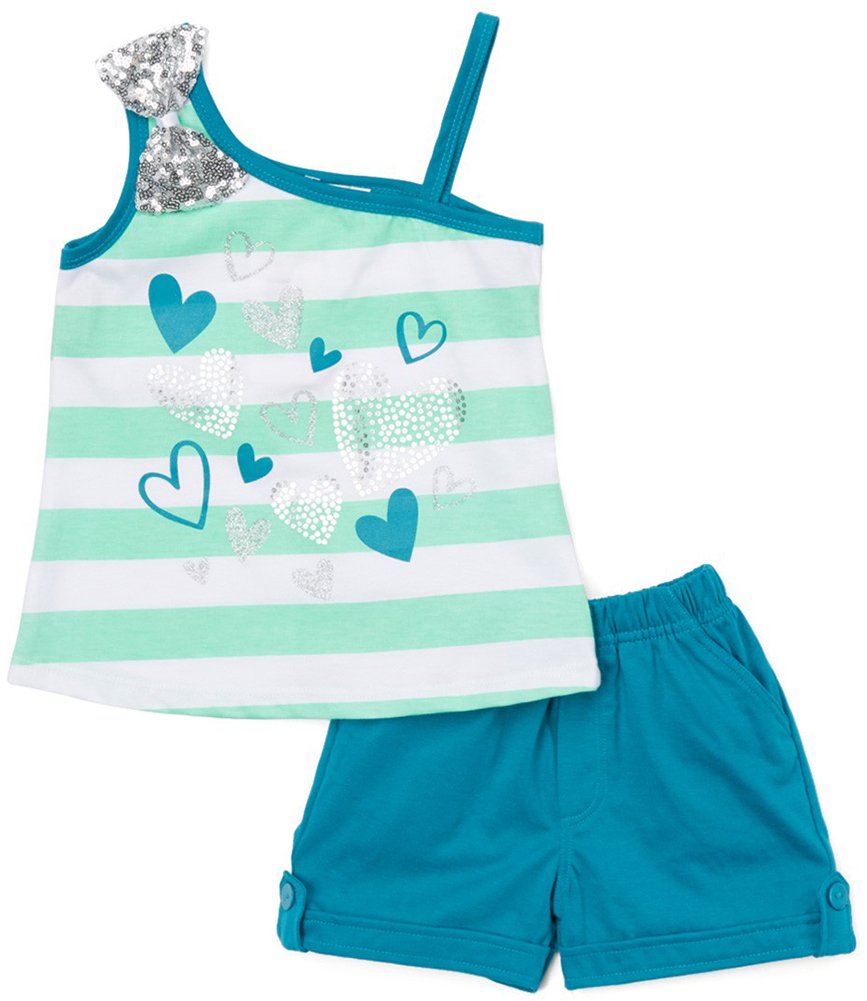 ToBeInStyle Girl's Two Piece Summer Set Cute Tee Top and Matching Shorts Adorable Outfit