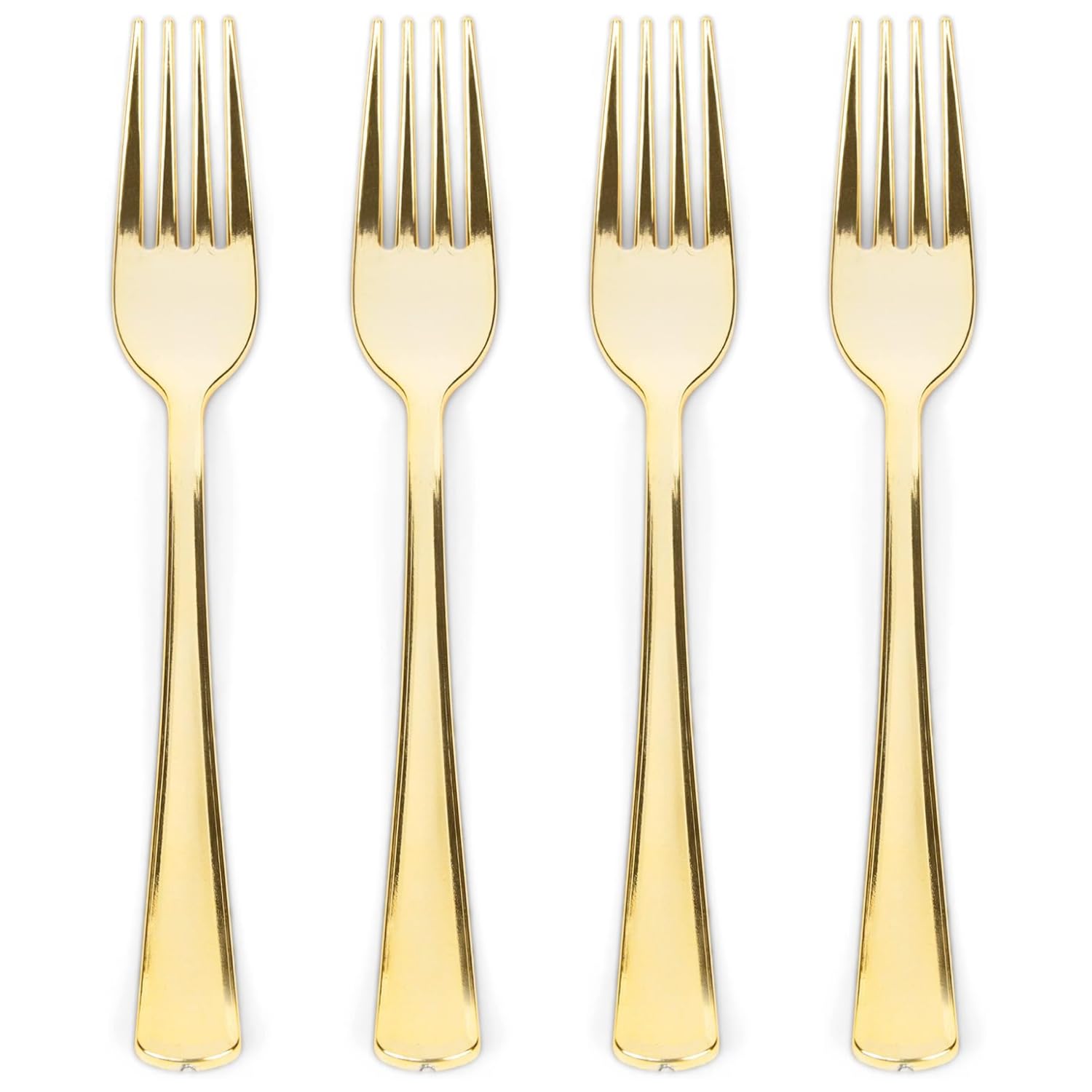 Prestee 100 Gold Plastic Forks Heavy Duty - Elegant Disposable Gold Utensils - Fancy Plastic Silverware for Weddings and Holidays - Heavyweight 7 Inch Gold Forks for Christmas and Special Occasions