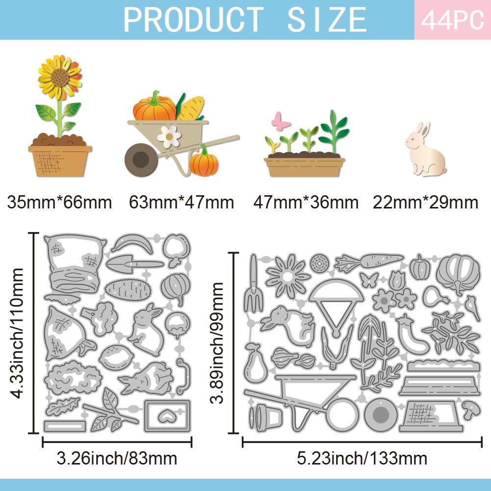 GLOBLELAND Farmers Market Cutting Dies for DIY Scrapbooking Metal Vegetables Fruits Potted Plants Flowers Market Cut Dies Rabbits Sunflower Die Cuts for Card Making Embossing Photo Album Craft Decor - Image 2