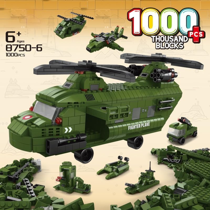 Image of SKY LINE OCEAN 6-in-1 Military Aircraft Building Block Set Toys | STEAM Educational Kit for Kids | Fighter Jets, Bombers (1000+ Pcs) | Birthday Gift for Boys & Girls | 6 Months Structural Warranty