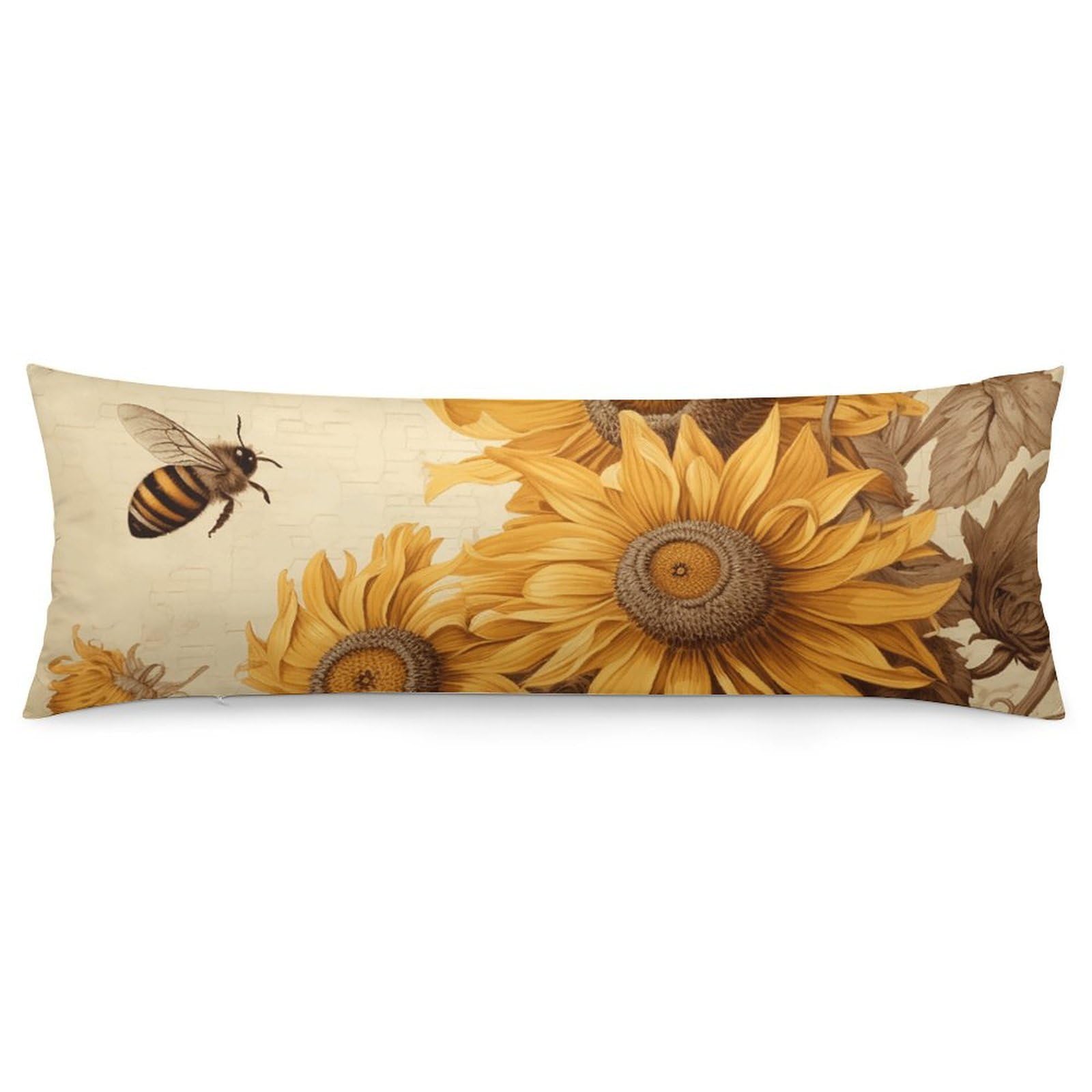NONHAI 2 Pack Pillow Cases for Hair and Skin, Soft Breathable Pillow Case Covers with Hidden Zipper, Bees and Sunflowers on Old Paper Pillowcase 20"x54" Pillow Covers for Sleeping Gift