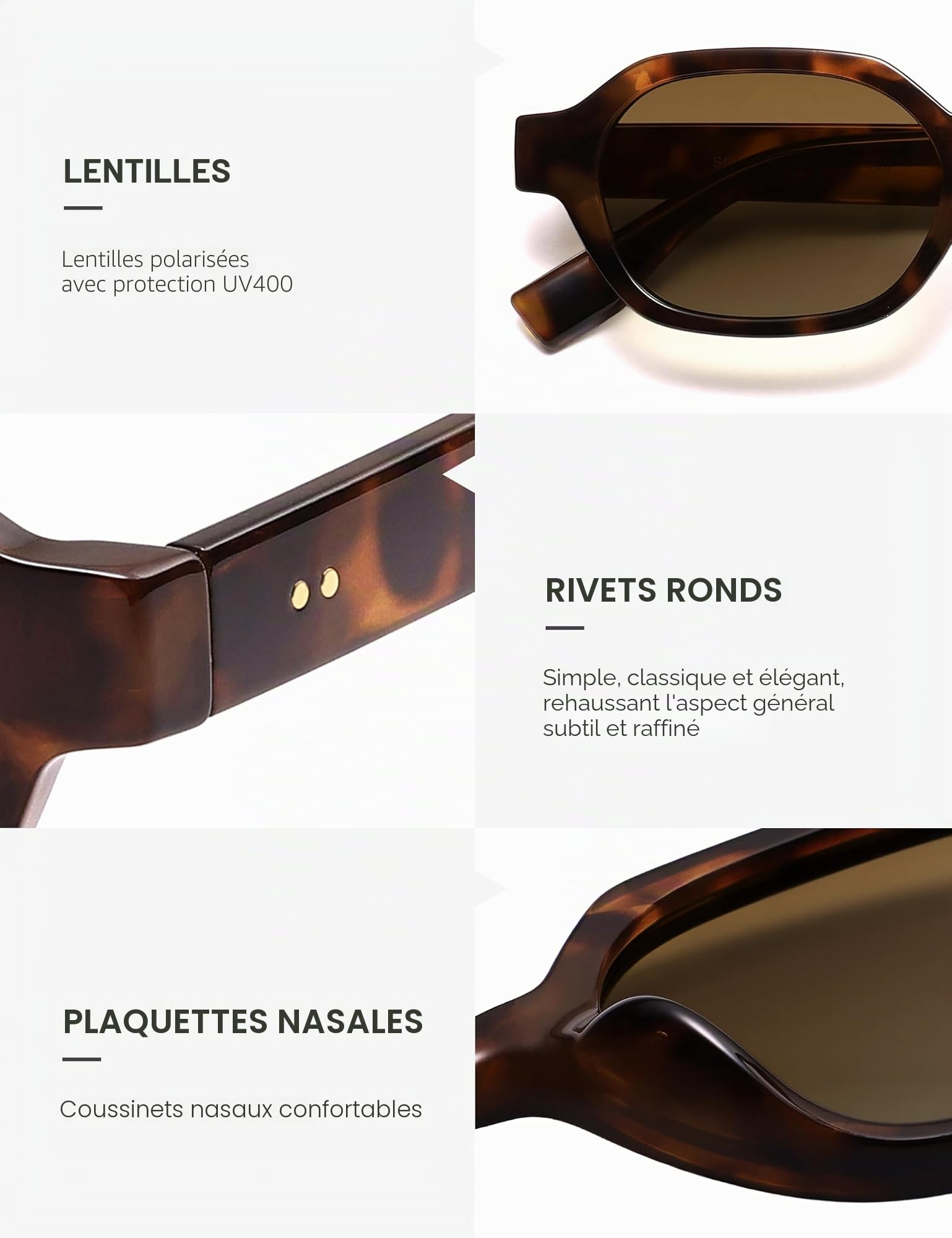 SOJOS Lunettes de soleil rétro polarisées Hexagonales Femmes Hommes Rectangle Lunettes de soleil tendance avec protection UV400 SJ2389