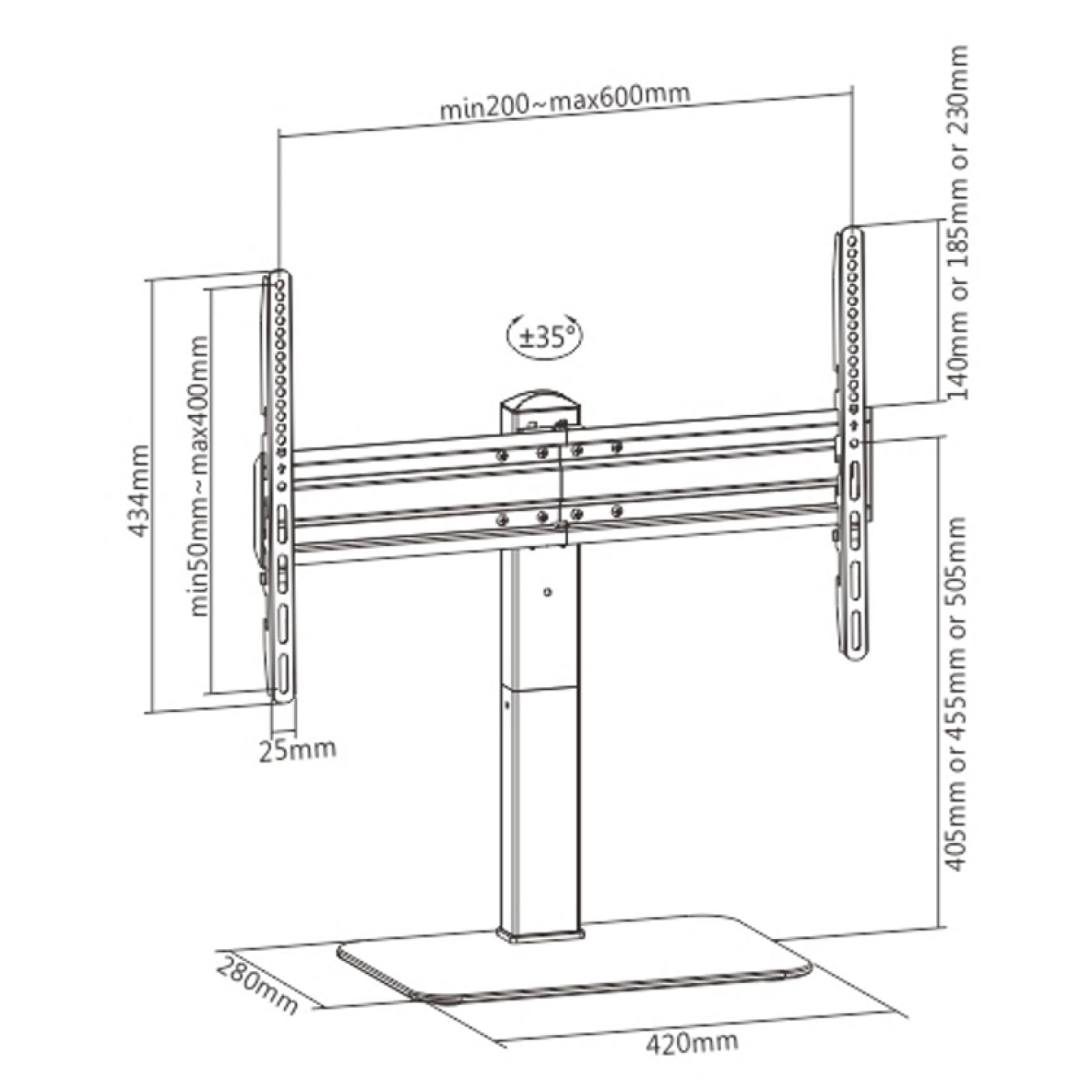 Soporte de TV – Soporte de TV – Modelo de mesa – Giratorio – Altura regulable 36 cm hasta 55 cm