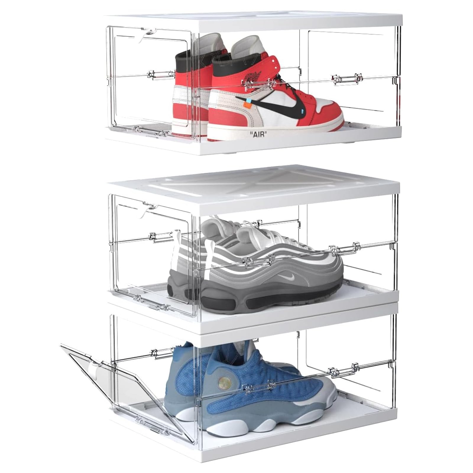 Large Shoe Storage Boxes for Closet,Fit up to Men’s 14 Clear Shoe Storage Boxes Stackable,Acrylic Sneaker Containers for Entryway Shoe Containers (3 Pack)