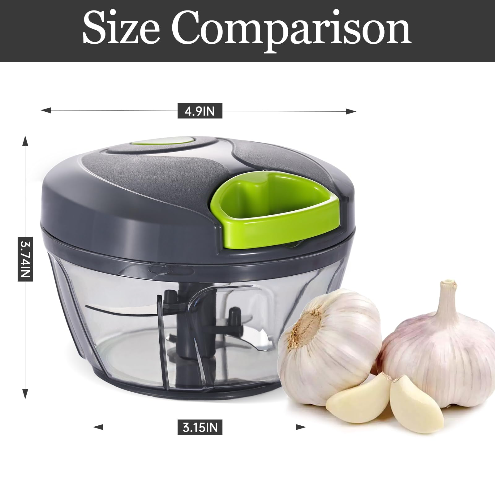 Cambom Manual Food Chopper Vegetable Cutter, Hand String Vegetable Chopper Onions Cutter for Vegetable Fruits Nuts BPA Free Food Safe Material, 500ml Gray