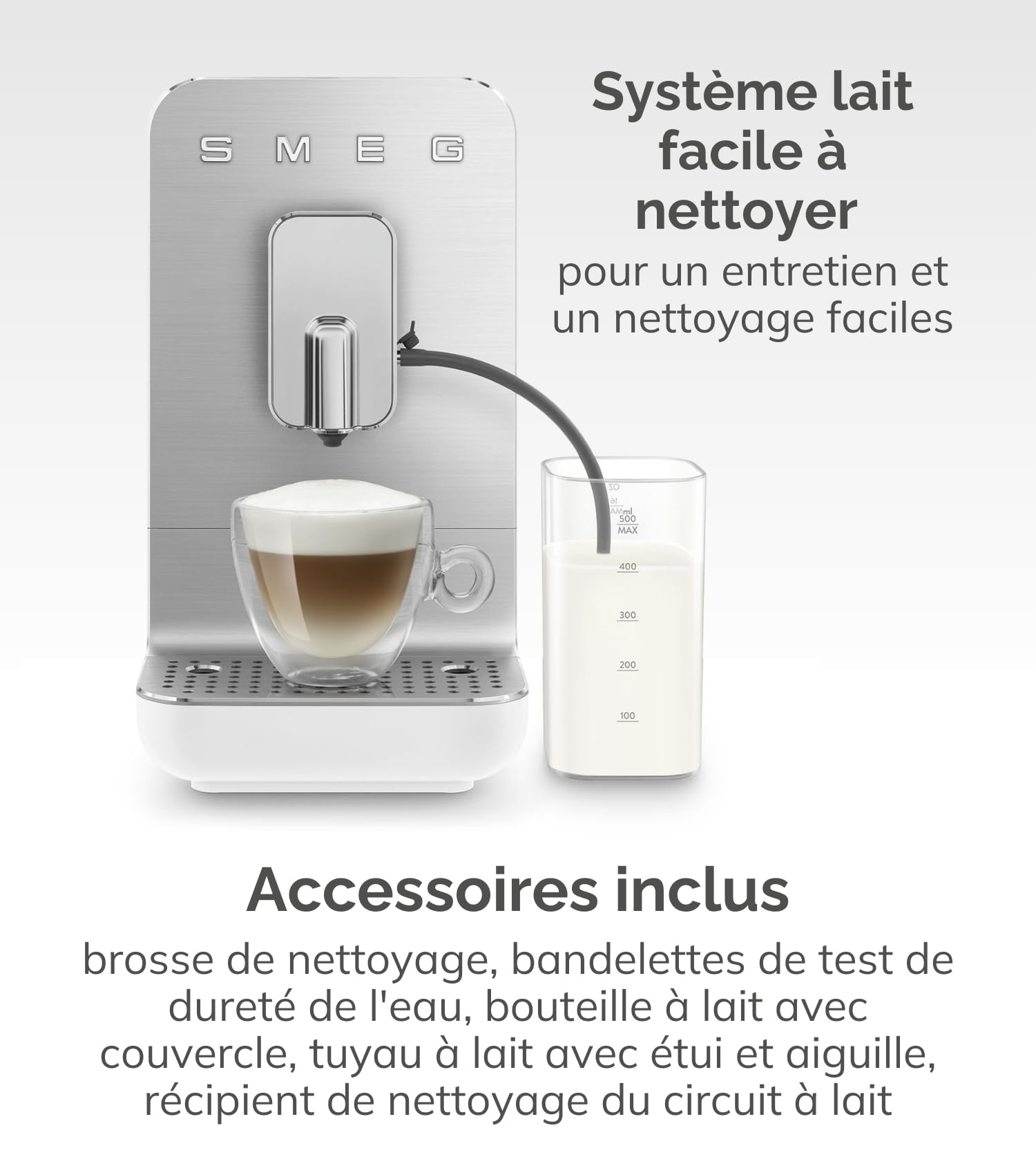 Smeg, Machine à café Expresso Automatique BCC13BLMEU, Système de lait, Broyeur à grain Intégré, Système Thermoblock, Réservoir 1,4 L, bac d'égouttement Amovible, Dimensions Compactes, 1350 W, Noir