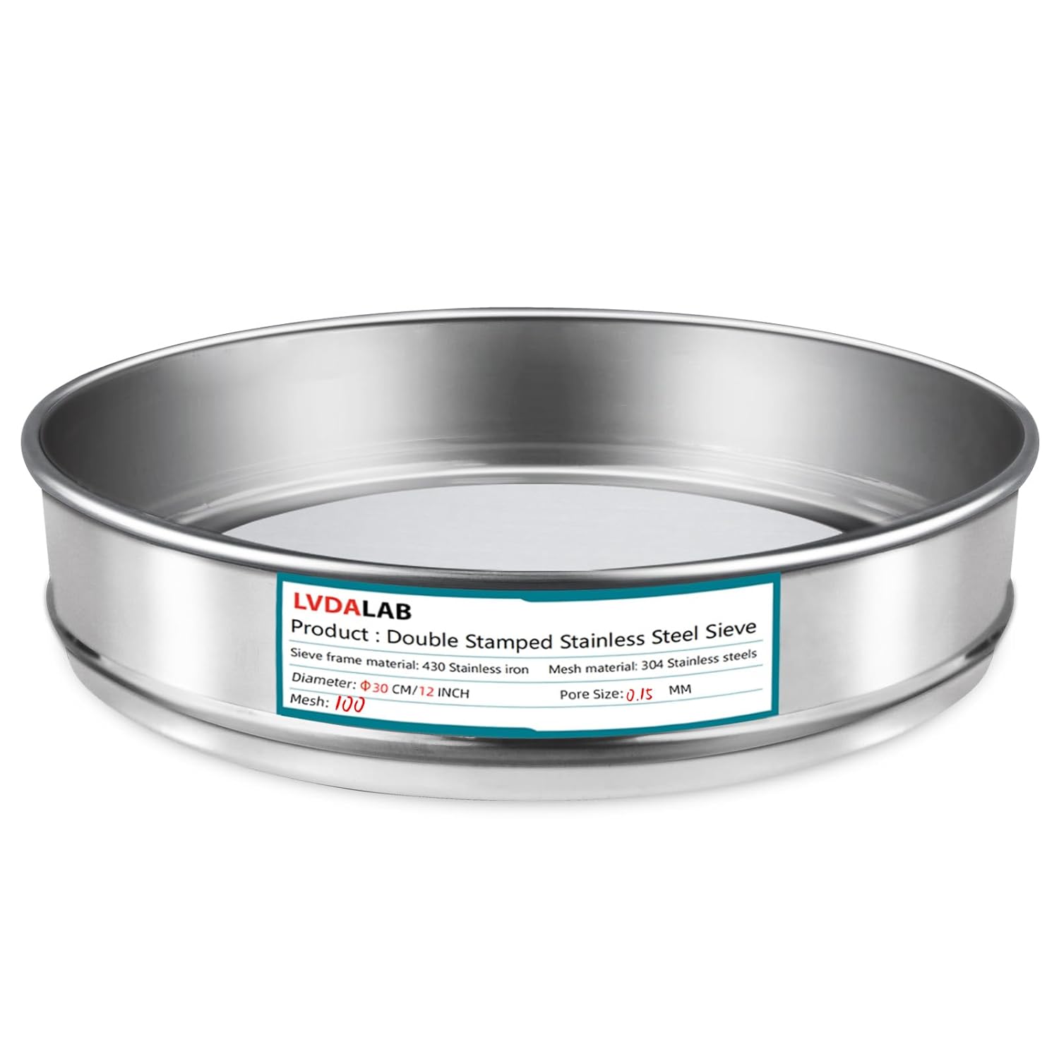 304 Stainless Steel Lab Sieve Screen Mesh, 100 Mesh (0.15mm) Aperture Test Sieve, 12Inch(30cm) Diameter Economy Standard Analysis Sample Test Sieves for Industrial Laboratory Homes