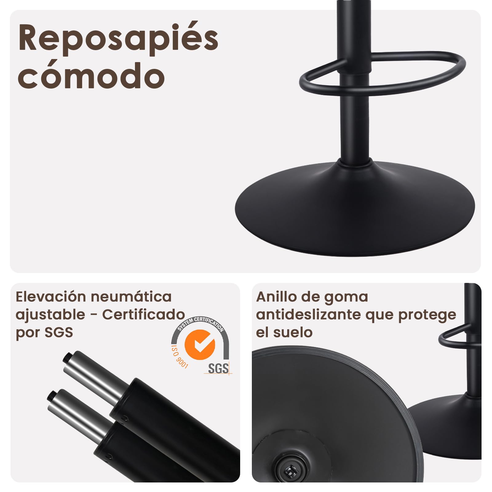 Kidol & Shellder Juego de 2 taburetes de Bar con Respaldo de Altura Ajustable, Color Negro, sillas de Bar giratorias, taburetes de Cocina para Cocina y mostrador
