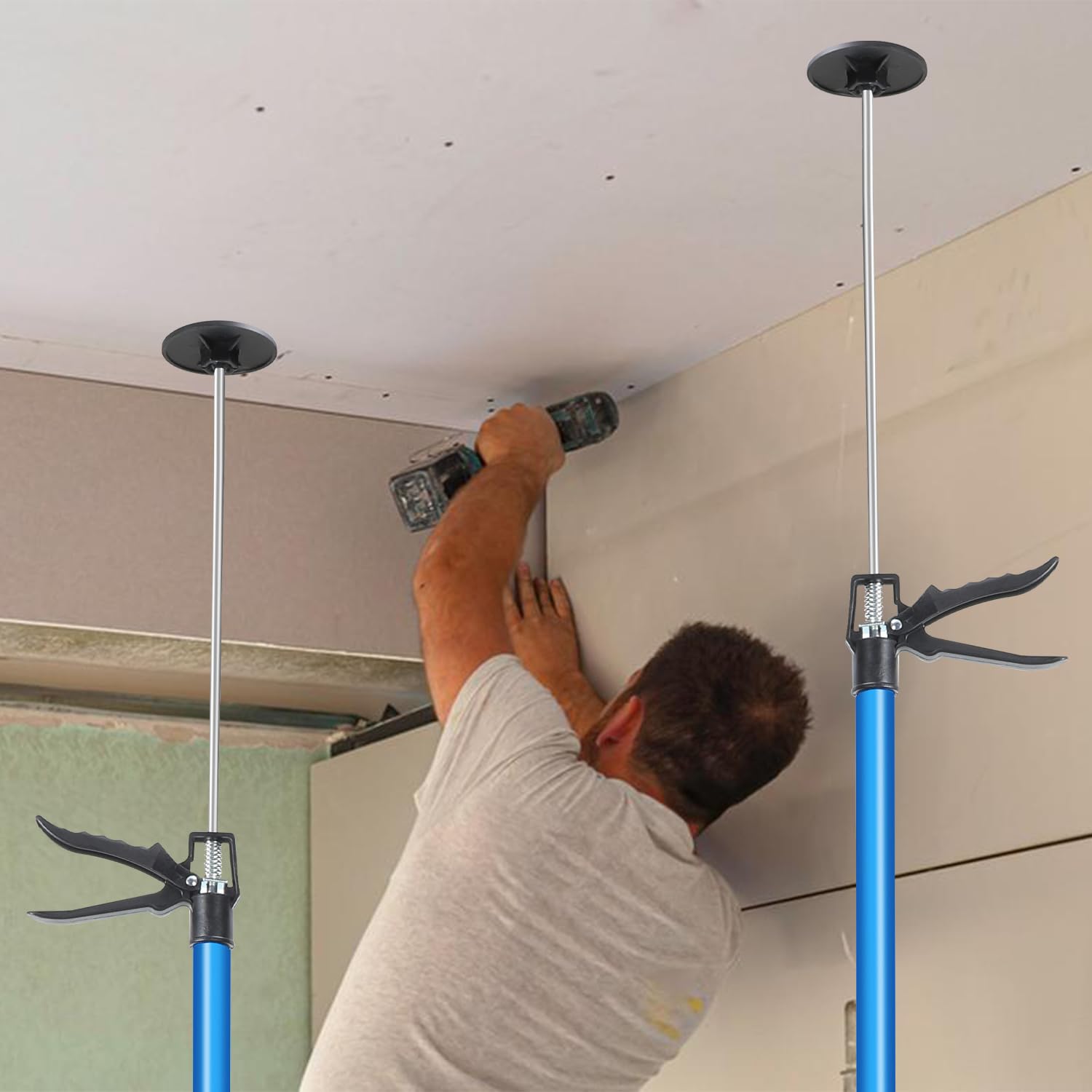 𝐉𝐚𝐱𝐠𝐮𝐨𝐦 Deckenstütze Montagestütze 4er Set, 115-290 cm höhenverstellbare Teleskopstütze, 50 kg Tragkraft, 10 cm rutschfeste Pads, Einhandstütze für Trockenbau Türrahmen