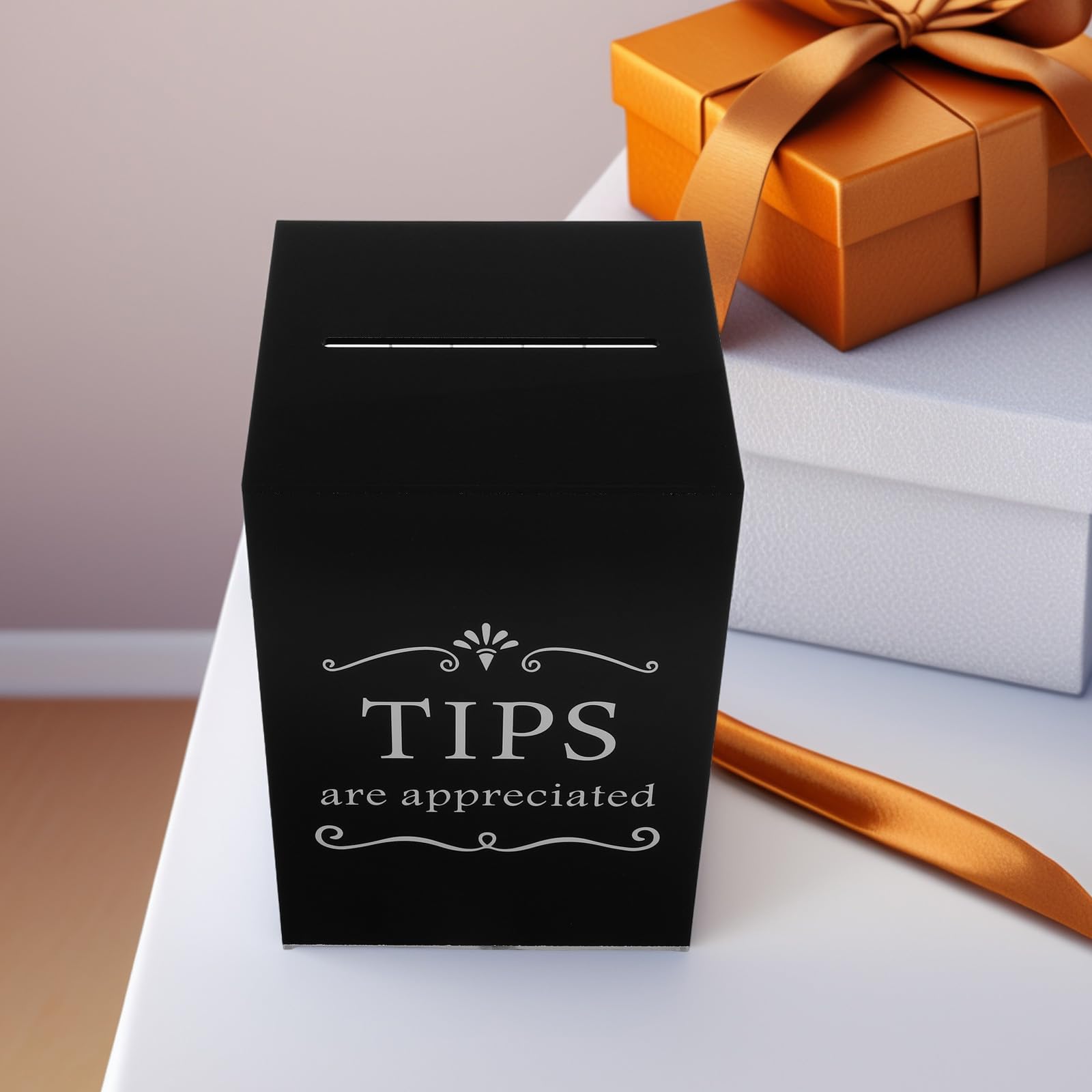 CRAFTHROU Caja de Acrílico Negro para Propinas con Cerradura, Urna Segura para Donaciones y Buzón de Sugerencias, Contenedor de Dinero Adecuado para Bares y Restaurantes, Organizador