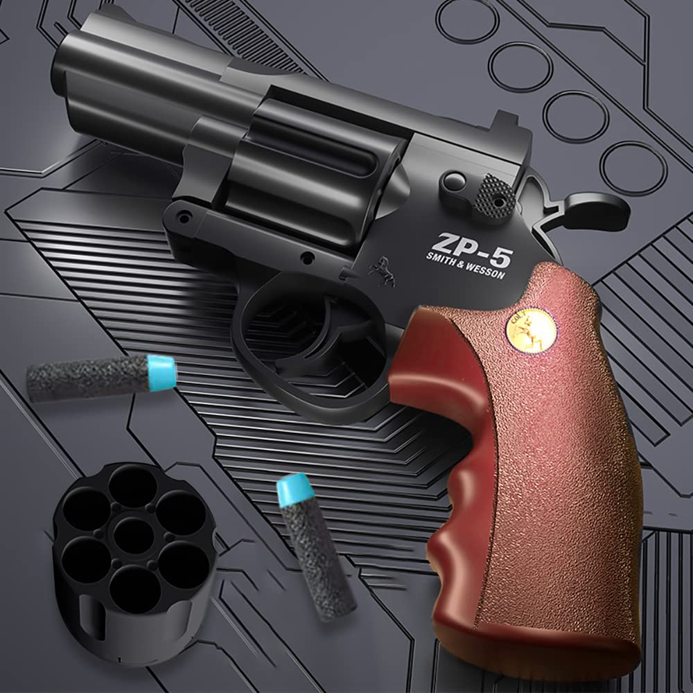 Pistola de Juguete,Revólver para Niños,Pistola de Juguete de Espuma,con 24 Balas EVA,para 7 años + Niños Entrenamiento de Tiro o Juegos al Aire Libre,Regalo para niños (Marrón)