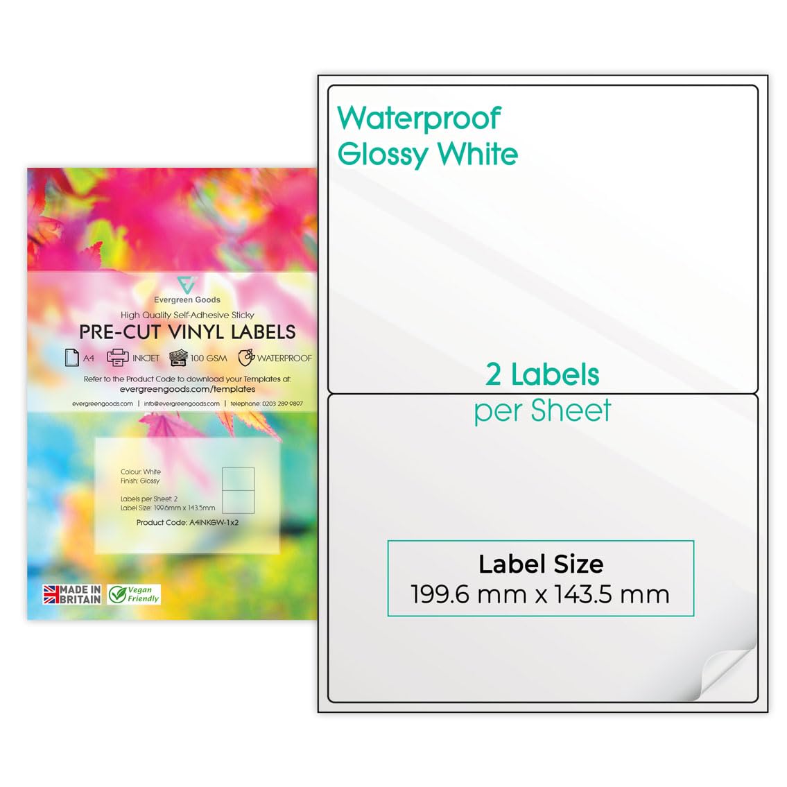 PreCut Printable Vinyl Multi Sticker Labels A4 (1x2 (2 per Sheet), 20 Sheets) | Glossy White Waterproof Labels - 9 Size Variations - Inkjet & Laser Compatible | Labels Stickers A4 Sheet โ image 1