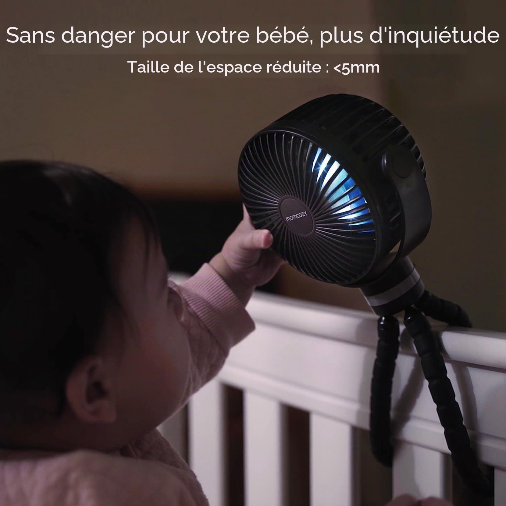 momcozy 8000mAh Ventilateur de Poussette Portable, Batterie de 27 Heures, Rotation Détachable à 4 Vitesses à 360 °, Veilleuse,Ventilateur de Rechargeable par USB,Voyage, Siège, Chambre (noir clair)