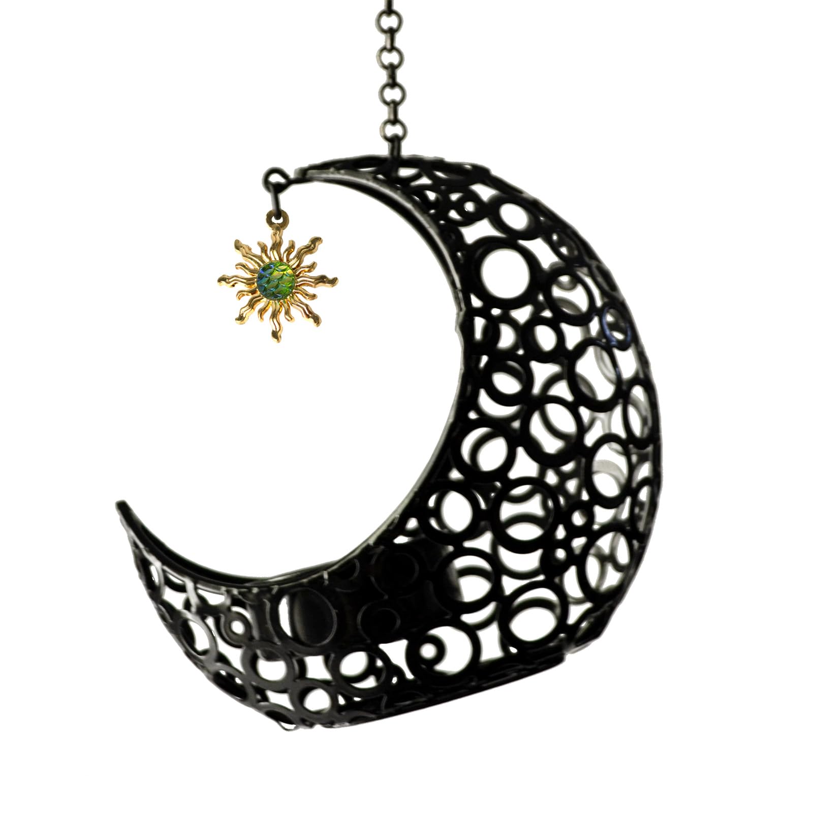 JUNADJUL Moon Shape Hanging Tealight Holder, Metal Moon Candle Holder with Chain & Hook, Iron Tea Light Candle Holder Decoration for Home and Garden (