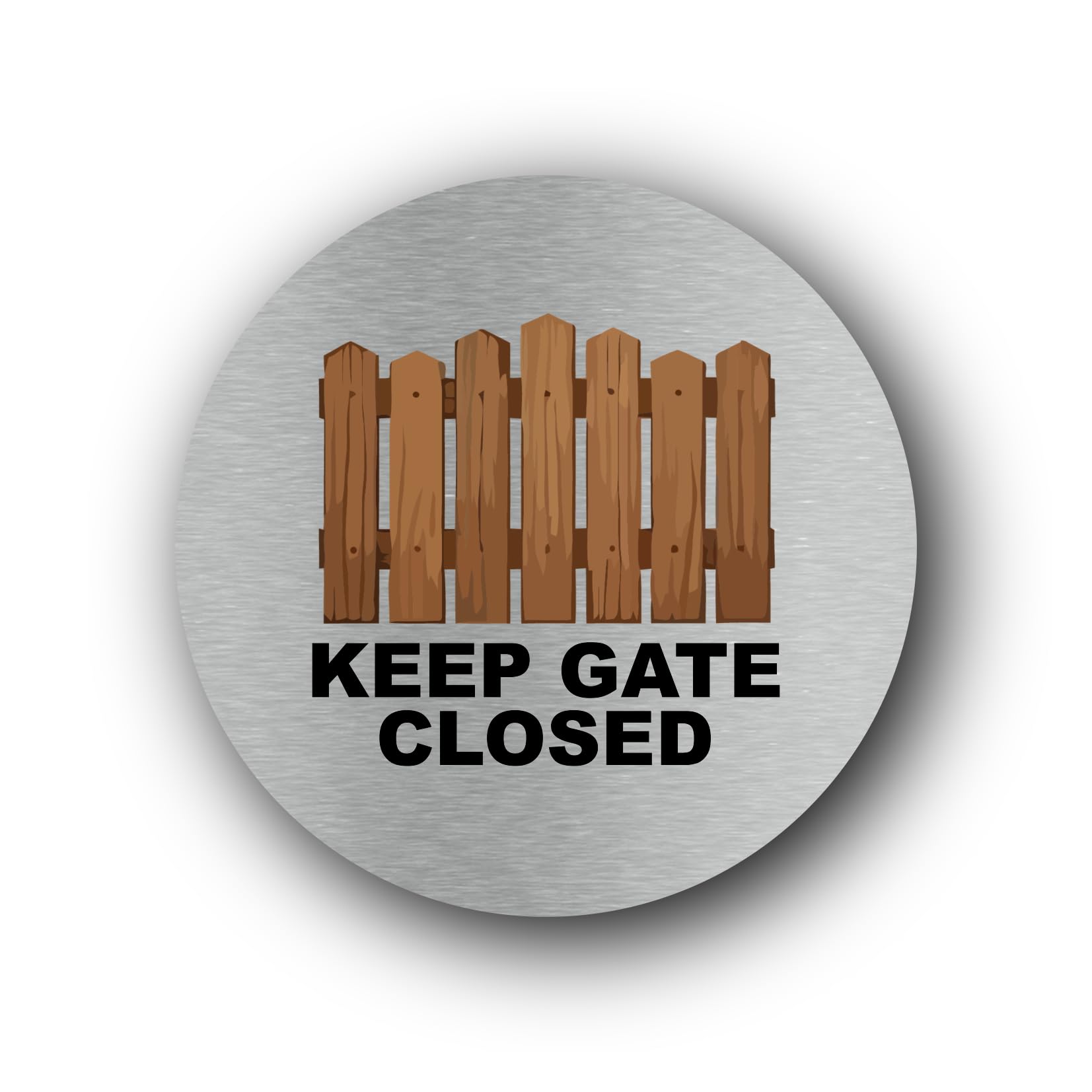 Keep Gate Closed Sign โ 9.5x9.5cm Brushed Aluminium, Weatherproof, Self-Adhesive