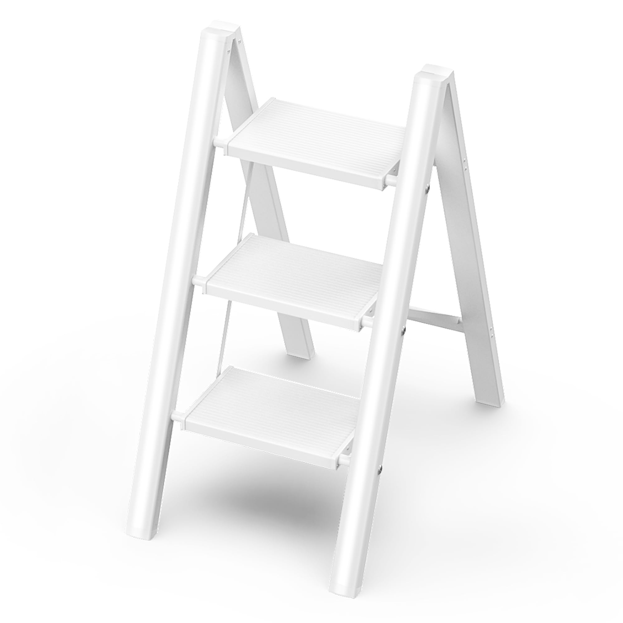 3 Step Ladder, Folding Stool with Wide Platform Non-Slip Lightweight but Sturdy Aluminium, Maximum Load 150 kg, Modern Design for Indoor Home Spaces
