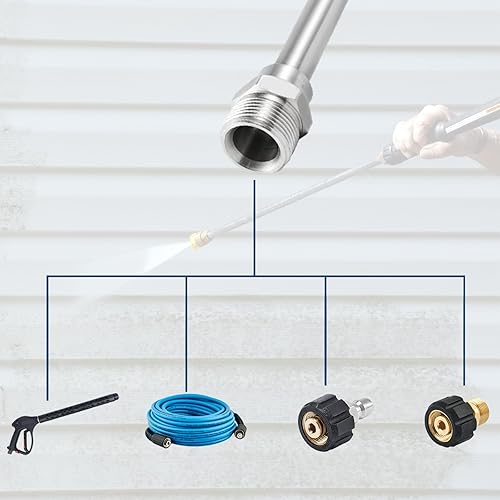 Miniatura 8 de Varita de extensión para lavadora a presión, lanza de acero inoxidable de 14 de pulgada de conexión rápida a M22, varilla de extensión de repuesto