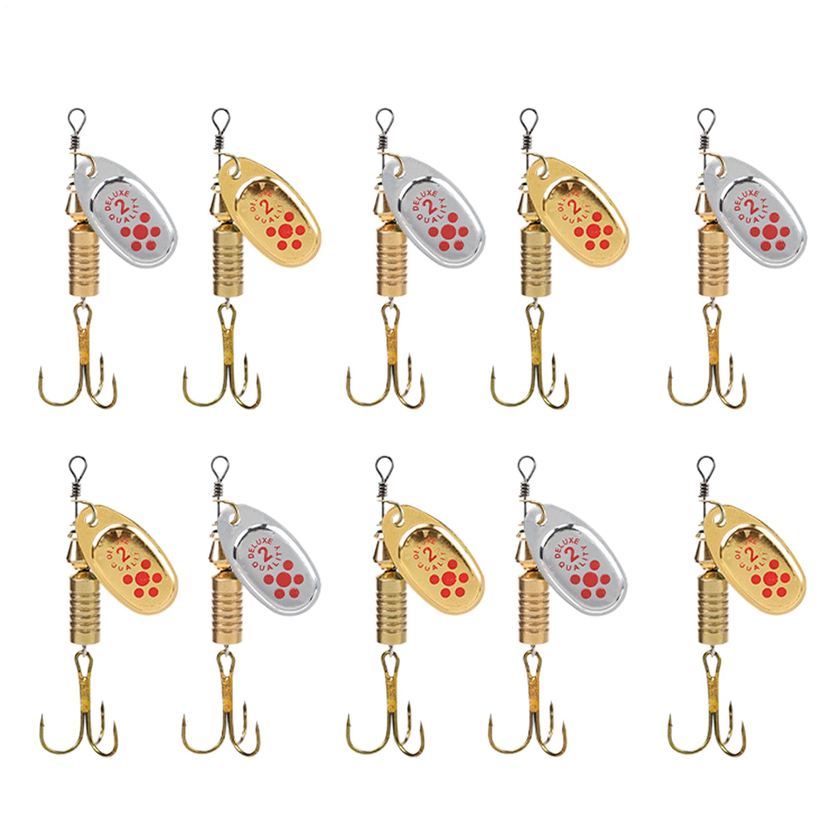Birtern Set Of 10 Fishing Spinner Baits Fishing Lures Spinners Gold Silver Spinnerbait Smooth Spoons Rigs Casting Spoon Lures Metal Artificial Treble Hooks For Salmon Walleye Perch