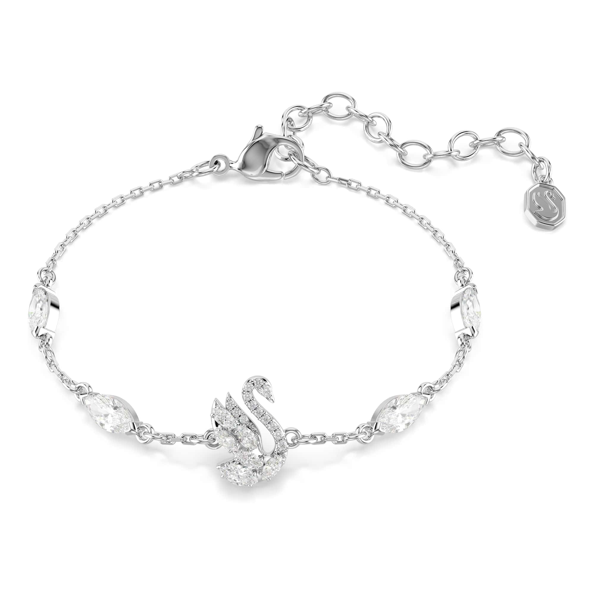 Swarovski Swan Bracelet, Mixed Cuts, Swan, White, Rhodium Plated