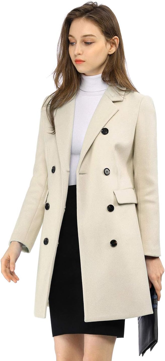 Allegra K Women's Winter Coat Elegant Notched Lapel Double Breasted Trench Coat - Image 3