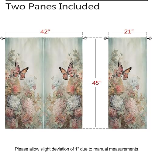 Miniatura 3 de Cortinas opacas de mariposa para decoración del hogar, acuarela hermosas flores, ojales, aislamiento térmico, cortinas de oscurecimiento para