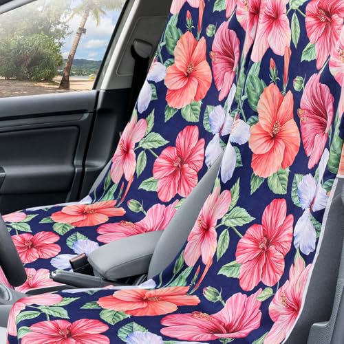 Image of 2 Pack Car Seat Towel Cover with Storage Bag, Summer Flower Hibiscus | 63 x 32 in Car Towel Seat Cover Non Slip Waterproof, Gym Workout Swimming Running, Machine Washable Sweat Absorbent Protector