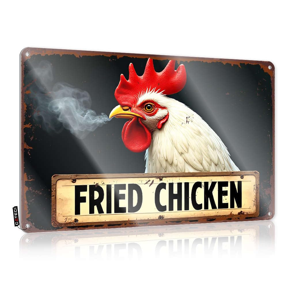 Fzfn Colour Sign Nice Awesome Fried Chicken Sign With Rooster For Terrace - Cottage Customizable(30X40cm)