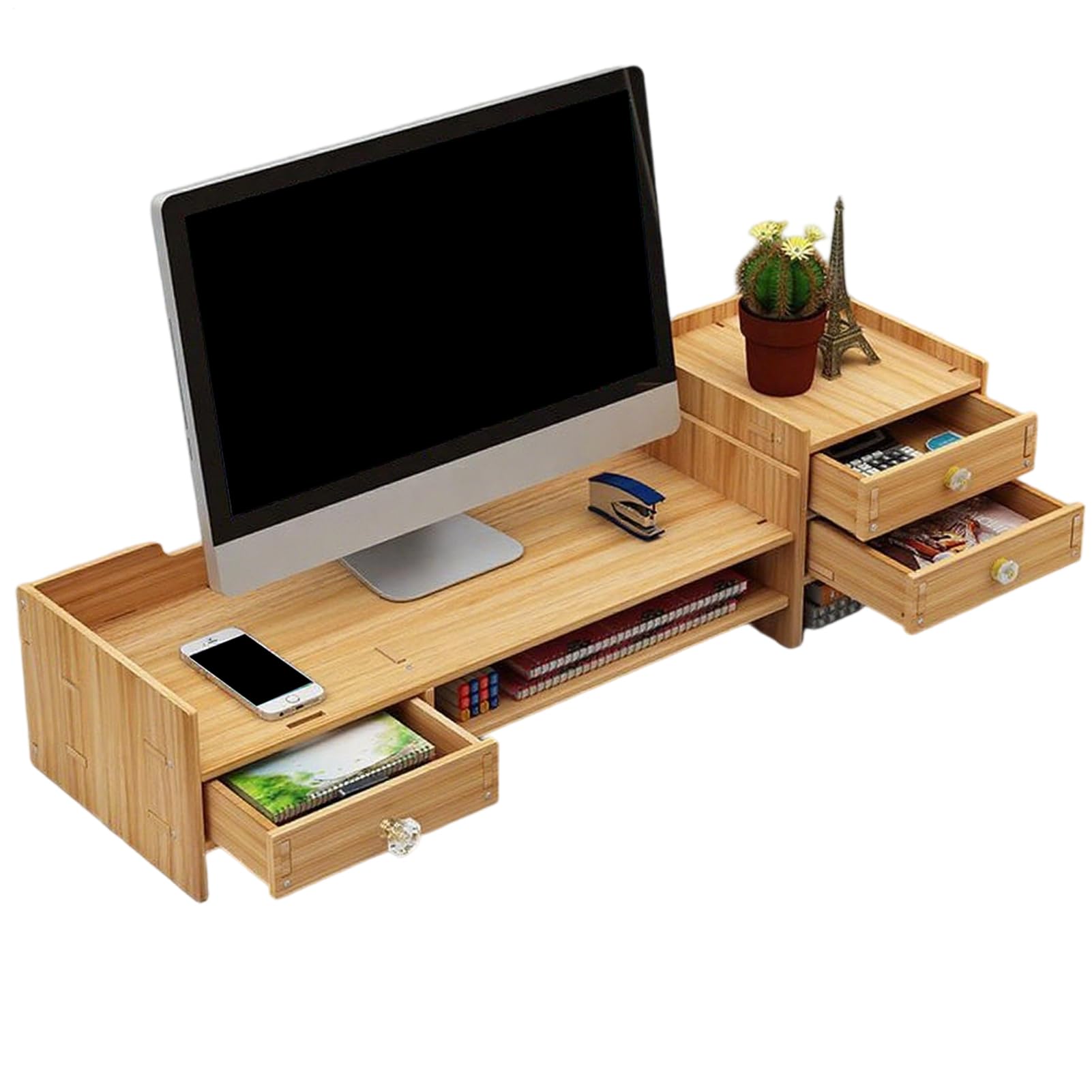 Supporto per Monitor Computer Supporto per Computer da Scrivania | Ripiano in Legno per Accessori Ufficio Casa Organizzazione PC Laptop Stampante Cancelleria