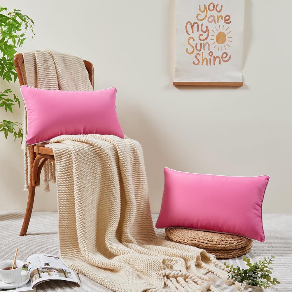 JOJOGOGO 12x20 Hot Pink Outdoor Lumbar Pillows Waterproof Set of 2, Cute Pink Room Decor Couch Lumbar Pillow Covers, 12 x 20 Patio Furniture Pillows Outdoor Waterproof & Sunproof (No Pillow Inserts) - Image 7