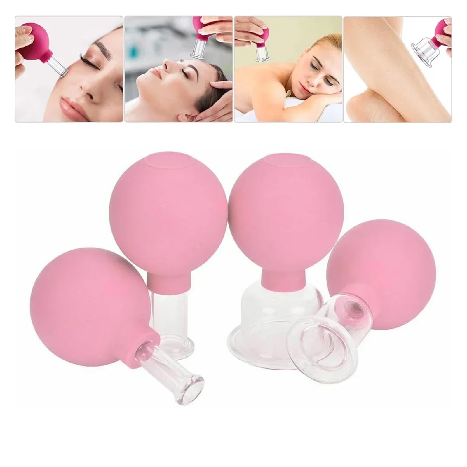 Coppette Per Massaggio Set di coppette sottovuoto da 4 pezzi | Terapia facciale con massaggiatore in vetro con testa in gomma(Green Without Box)