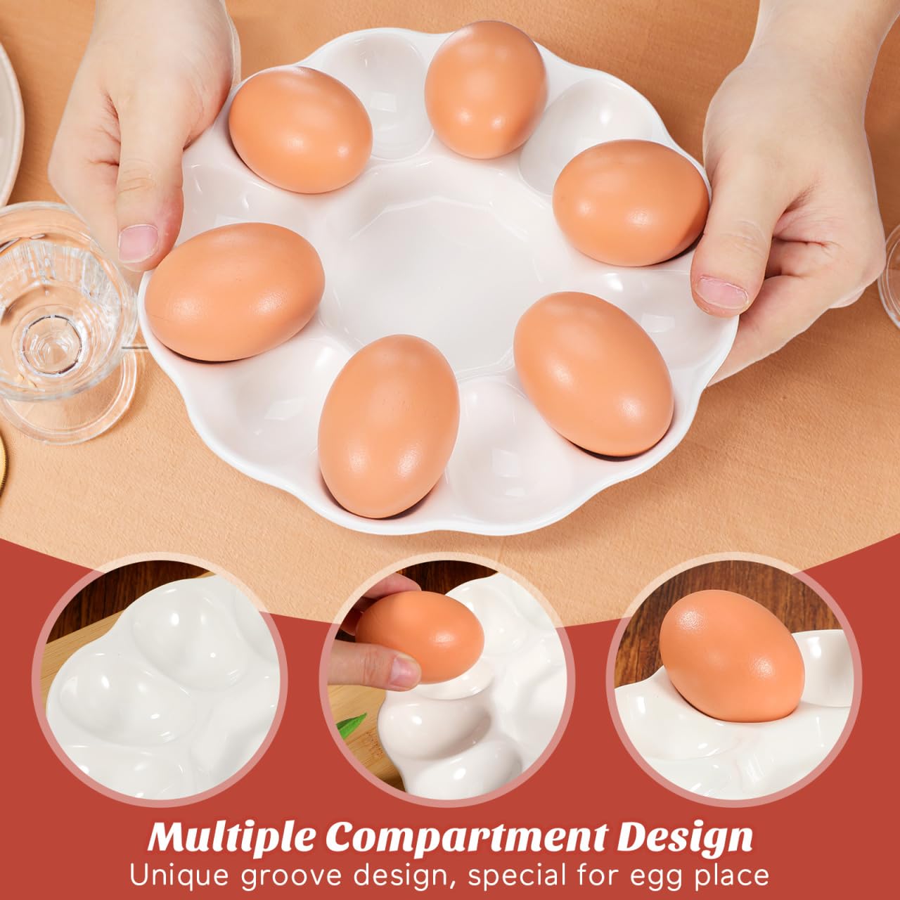 Homoyoyo Bandeja para Huevos Rellenos Compartimentos con Fondo Plano Estable para Servir Hogar y Restaurante Fácil de Limpiar Porcelana Clásica