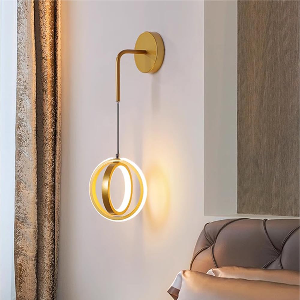 Wewnętrzna lampa ścienna LED, 20 W/2000 lm, nowoczesna lampa ścienna, złoty/czarny, 17 x 17 cm, wysokość 50 cm, sterowanie dotykowe, salon, jadalnia, sypialnia