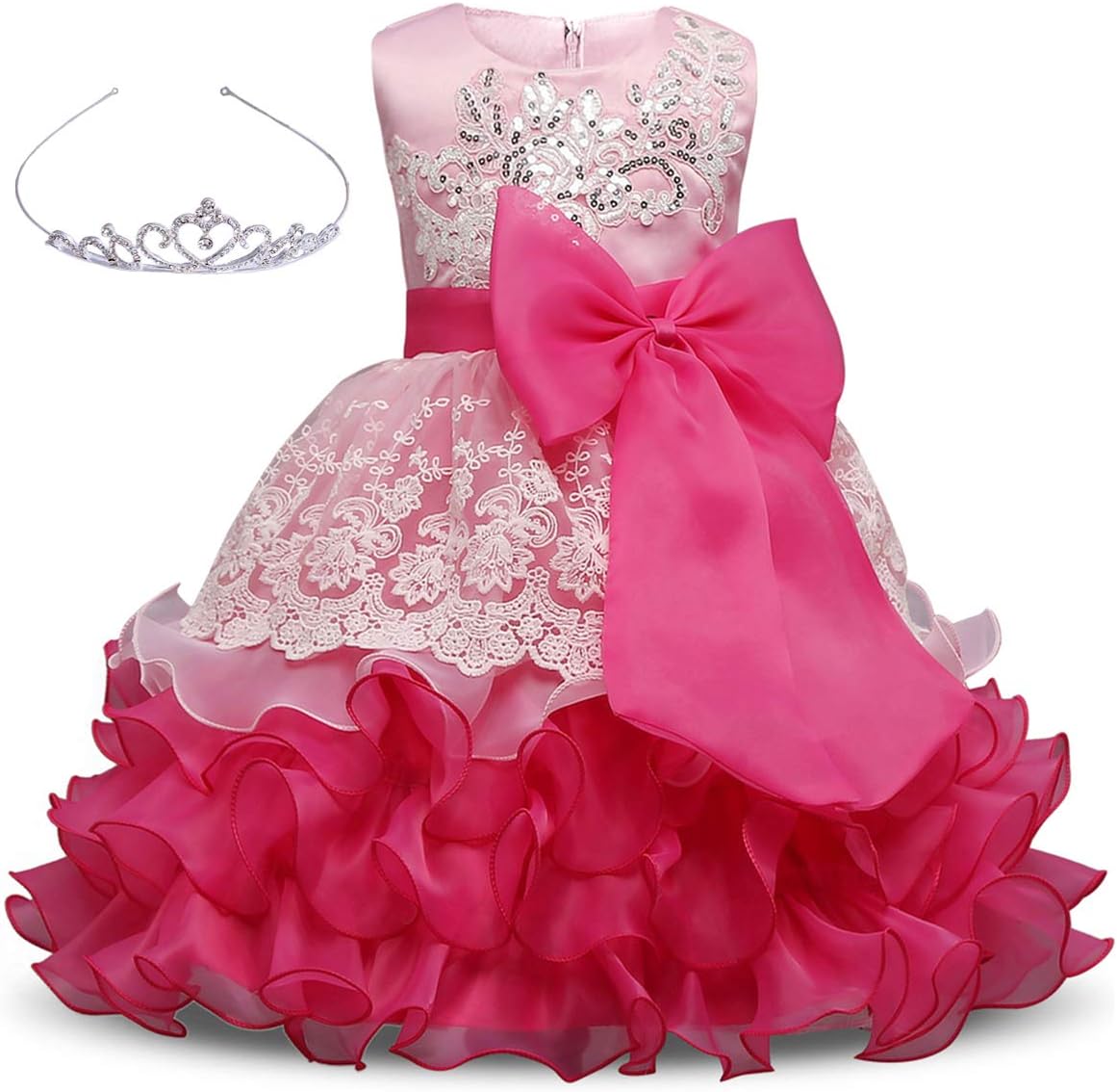 Girls Dress Bowknot Embroidered Princess Party Holiday Dresses With Accessories Age Of 5-6 Years(Rose)