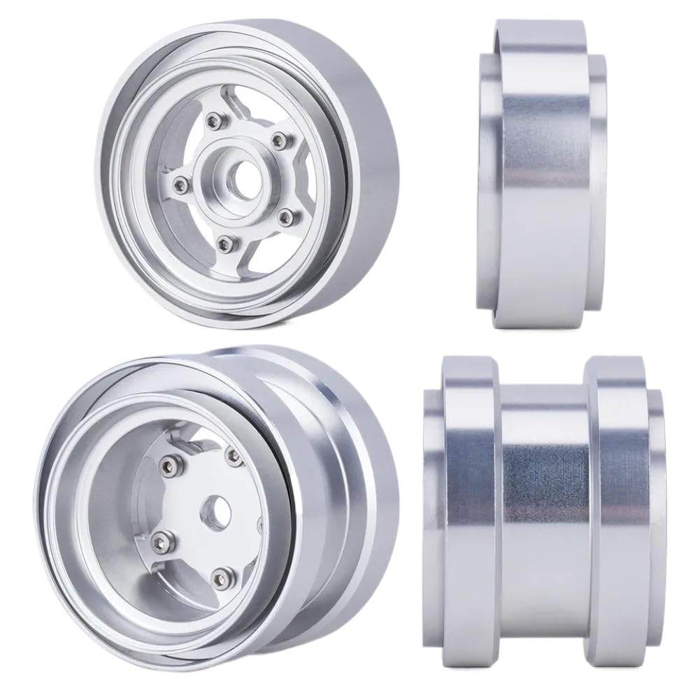 4 Stück CNC Aluminium Beadlock Felgen Nabe Kompatibel Mit Frog Sand Scorcher Grasshopper 1/10 Buggy Auto(Silver)