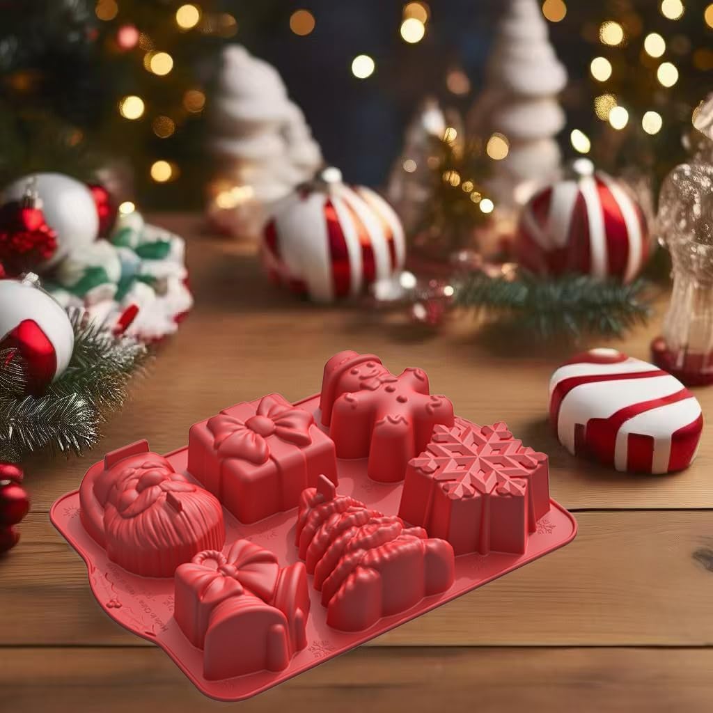 3D Christmas Silicone Molds, Large Size Xmas Baking Mold with Scraper for Cakes, Handmade Soap, Chocolate, Jello, Candy and Candles