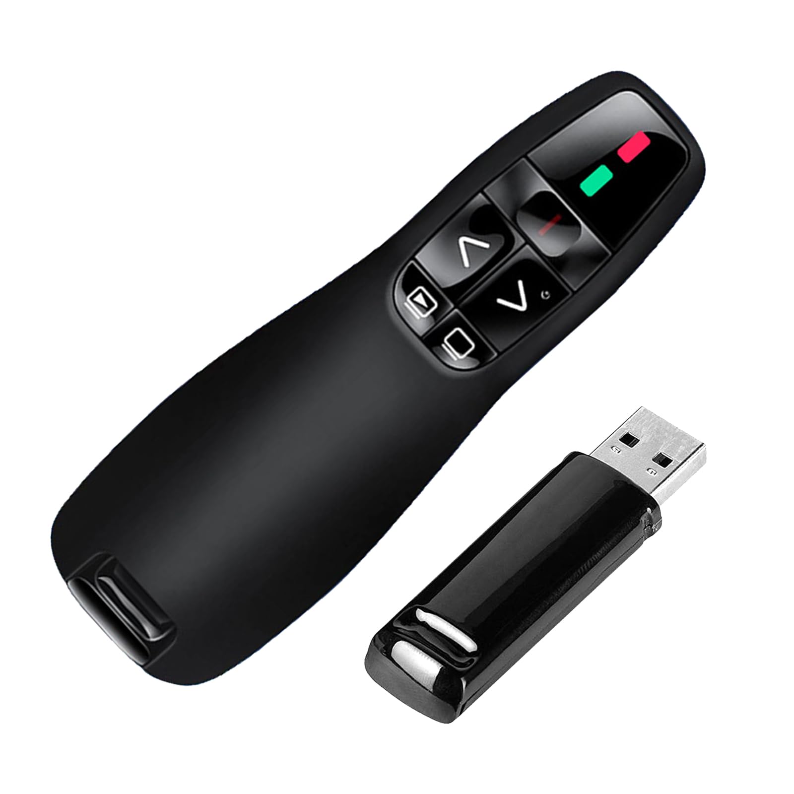1PCS Presentation Clicker Pointer,Wireless Presentation Remote RF 2.4GHz 15-Meter Operating Range, 6 Buttons, Intuitive Slideshow Control, Battery Indicator for Mac, Laptop(Black)