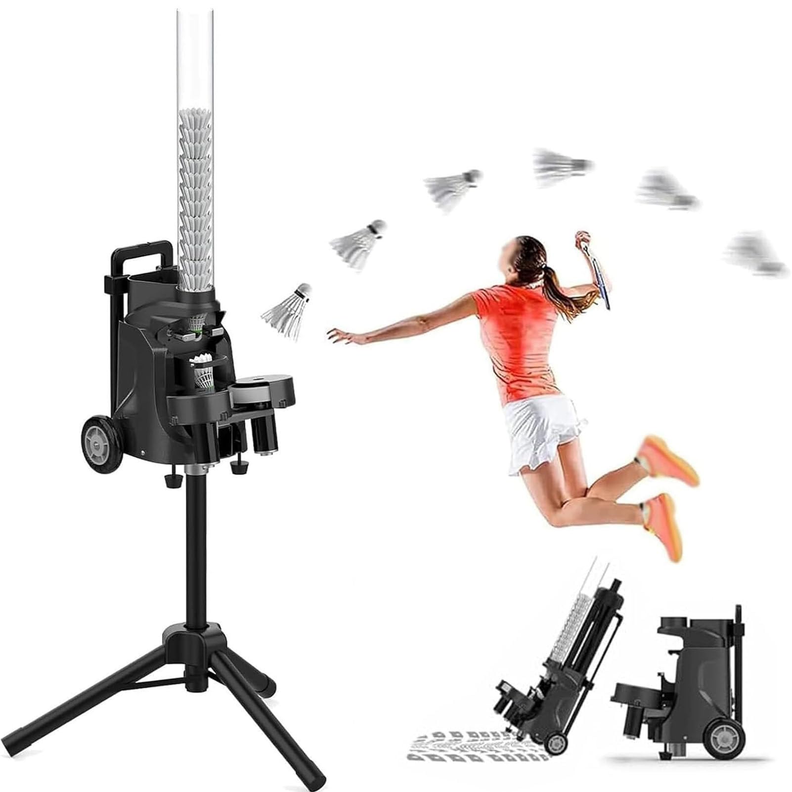 PioMue Badminton Machine, Intelligent Badminton Ball Machine, Shuttlecock Launcher, Automatic Badminton Trainer, Rechargable Badminton Serve Equipment MiniPro
