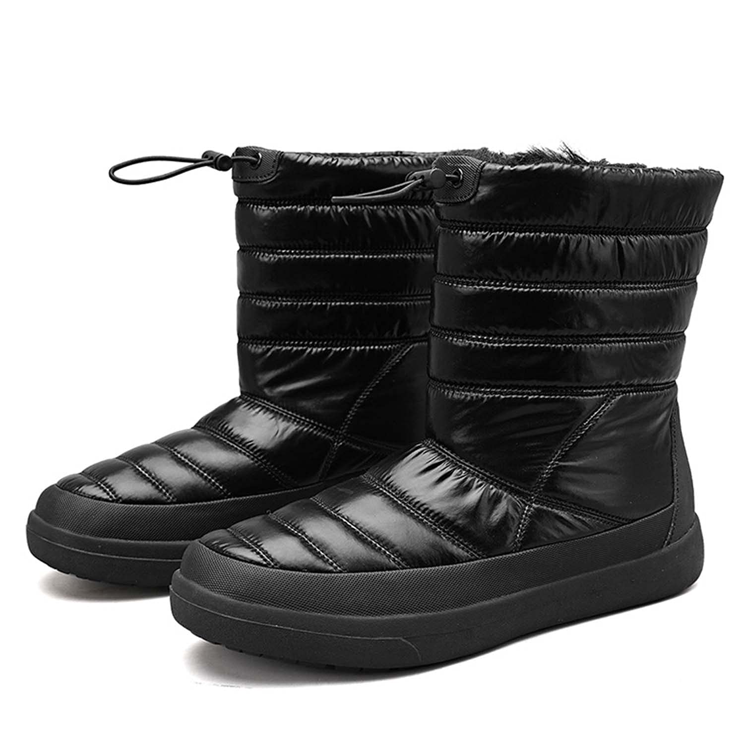 Botas de nieve para mujer invierno cálido forro de piel al aire libre sin cordones en botines impermeables zapatillas de deporte, Black, 37 EU