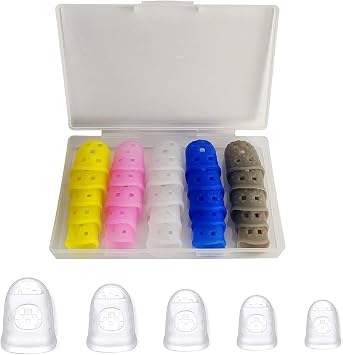 Guitar Fingertip Protectors, 25-Pack Silicone Finger Covers for Guitar/Ukulele/Banjo/Mandolin Breathable, Flexible, Non-Slip Practice Sleeves, Mixed Colors with Storage Case, Reusable