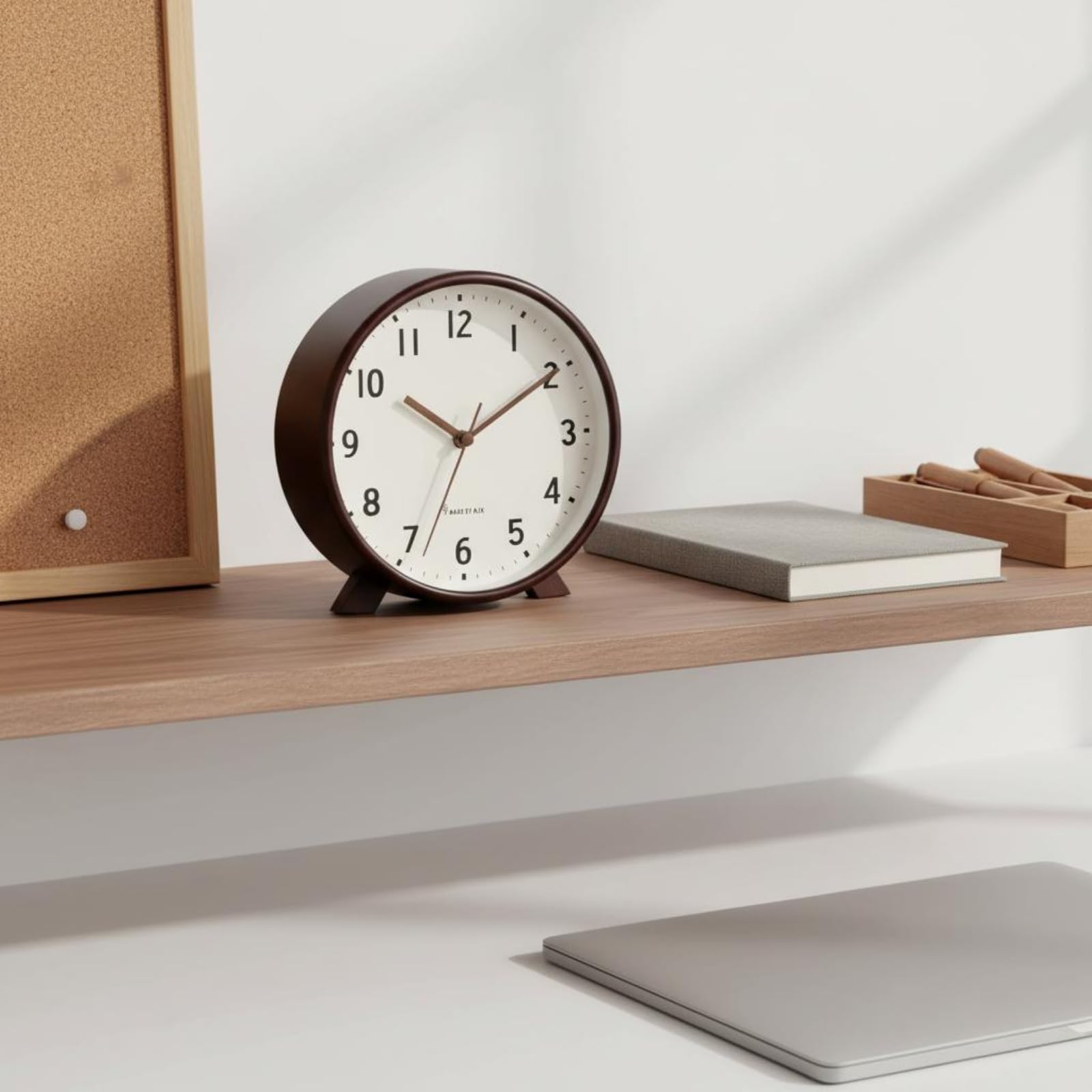 Leise Tischuhr Kompaktes Design Holz-Standuhr Umweltfreundliche Materialien Retro-Holzuhr für Wohnzimmer, Regal, Schreibtisch, Weiß, 10 Zoll