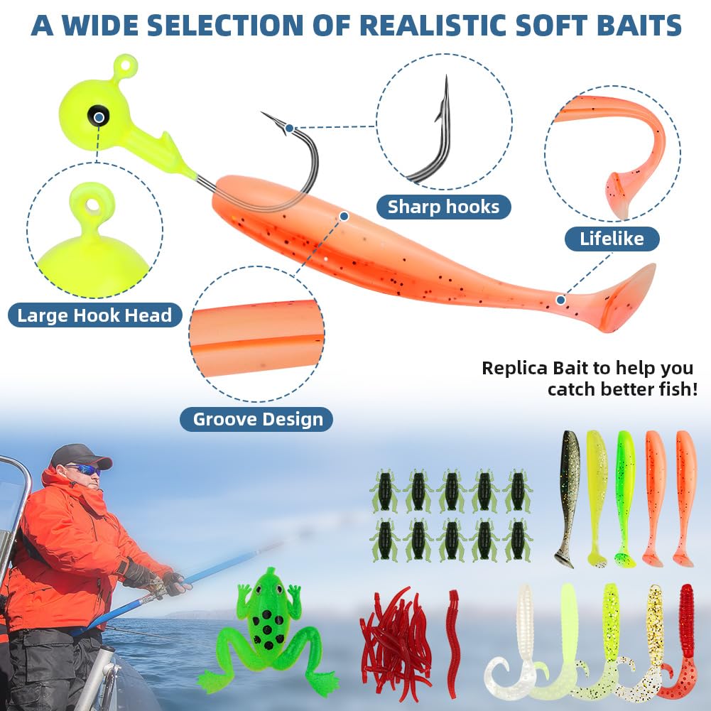 Vicloon Pesca Señuelos Accesorios Kit, Accesorios de Pesca, Set de Cebos, Incluido la Caja Tackle, Ganchos, Tijeras, Cebos, Popper, Grillos y Más