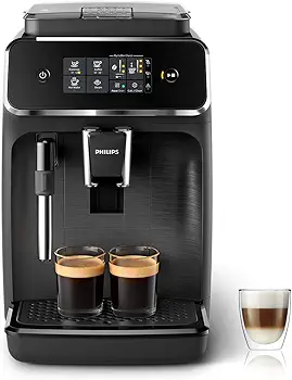 Philips Serie 2200 Cafetera Espresso Totalmente Automática - 2 Cafés, Pantalla Táctil, Espumador de Leche Clásico, Molinillo de Cerámica, Negro Mate (EP2220/10)