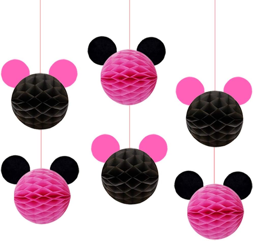 Kreatwow Cartoon Mouse Themed Party Decorations Cartoon Mouse Honeycomb Balls for 1st 2nd Birthday 6 Pack